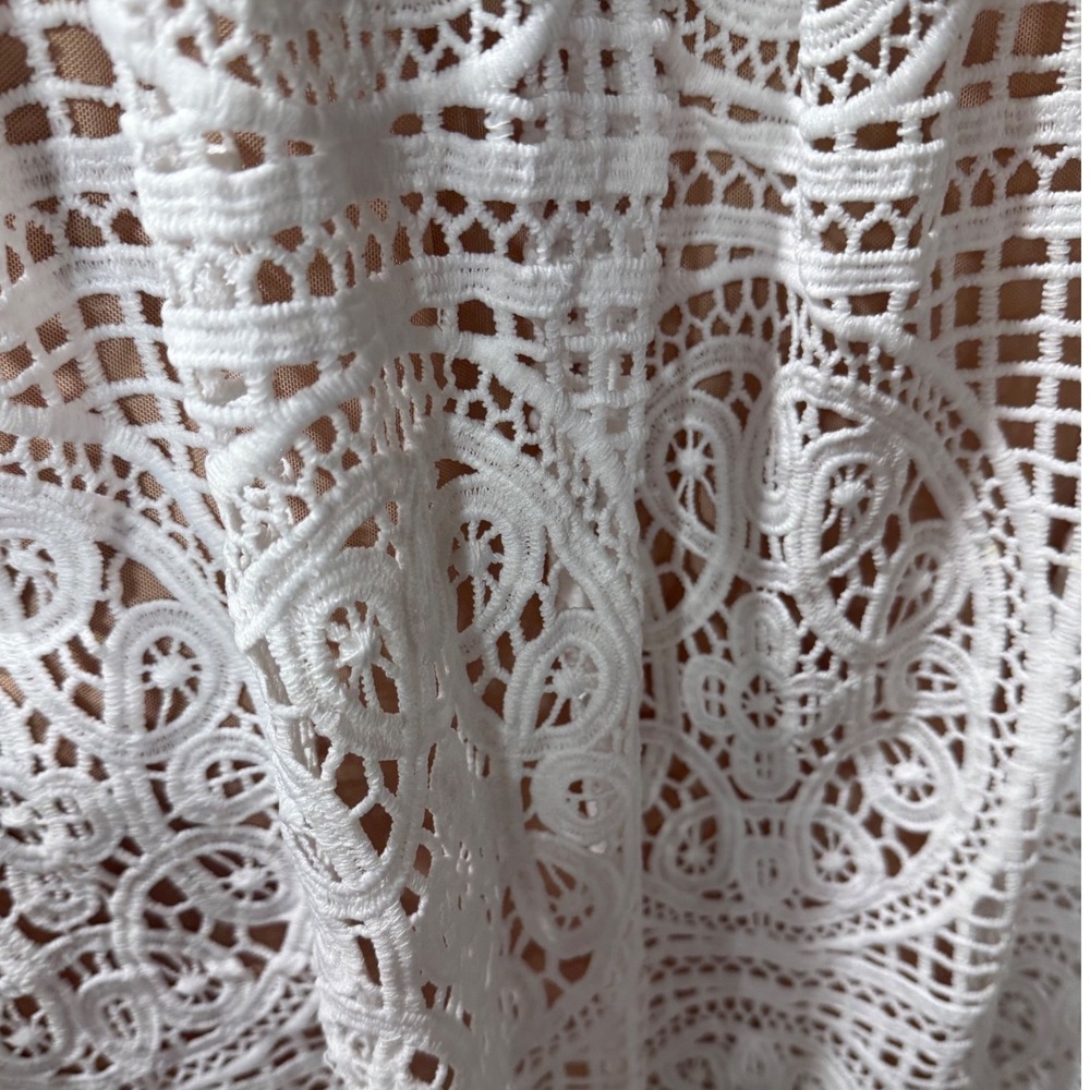City Chic White Lace Midi Dress Sz L 20 Beige Satin Lining Bridal Boho Cocktail - Picture 8 of 10
